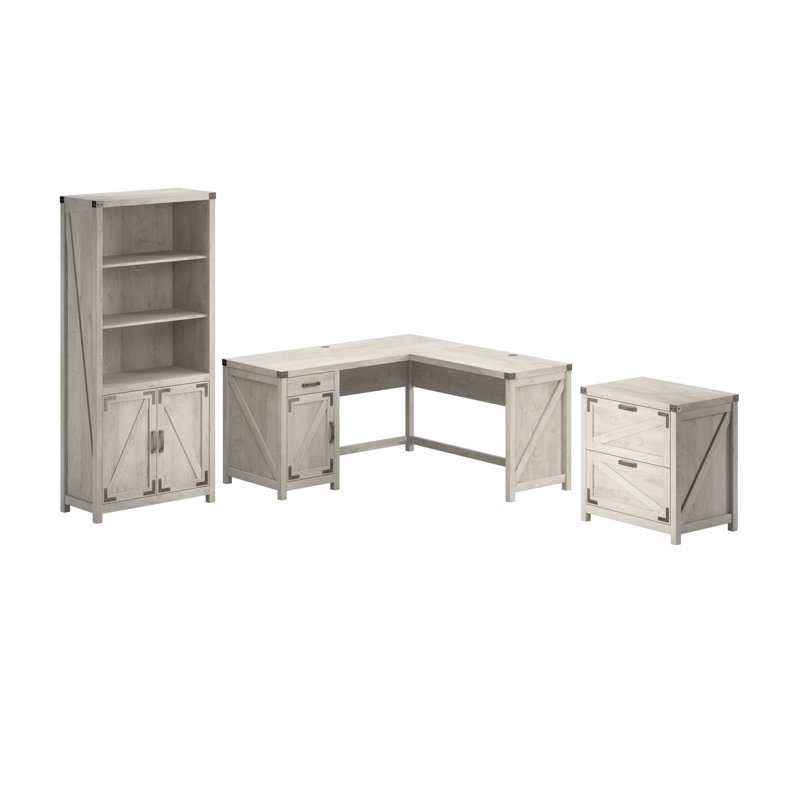 Egils 3 Piece Writing Desk Office Set, Cottage White
