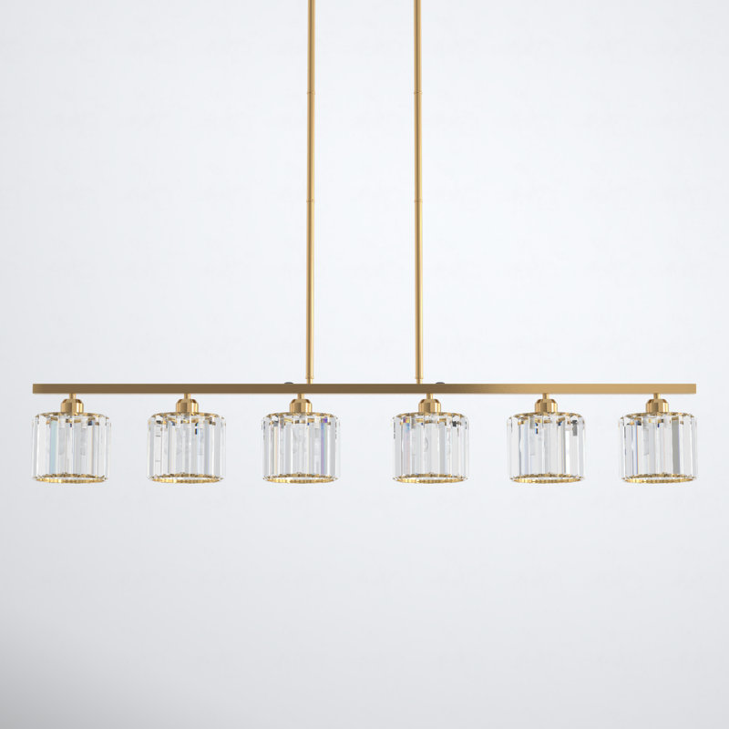 Tarver 6 - Light Kitchen Island Linear Golden Finished Crystal Shade Cylinder Pendant Light Fixture