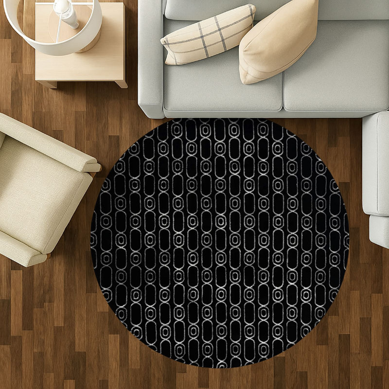 Tapis contemporain noir et argenté Vincente, Rond 3 pi 1 po