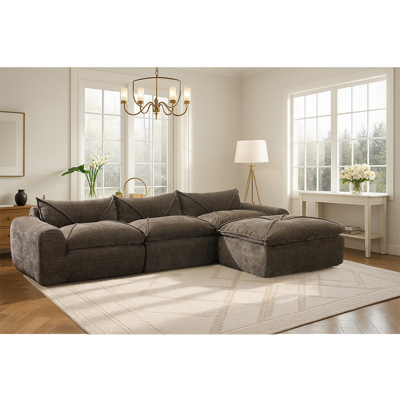 Boneless 116" Fully Compressed Sofa with High Density Foam, Legless & Frame - less Design, Integrated Cushions, Free - Combination