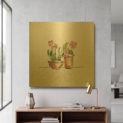 «Desert Bloom VI» par Daphne Brissonnet, art mural en métal doré, 24 po x 24 po