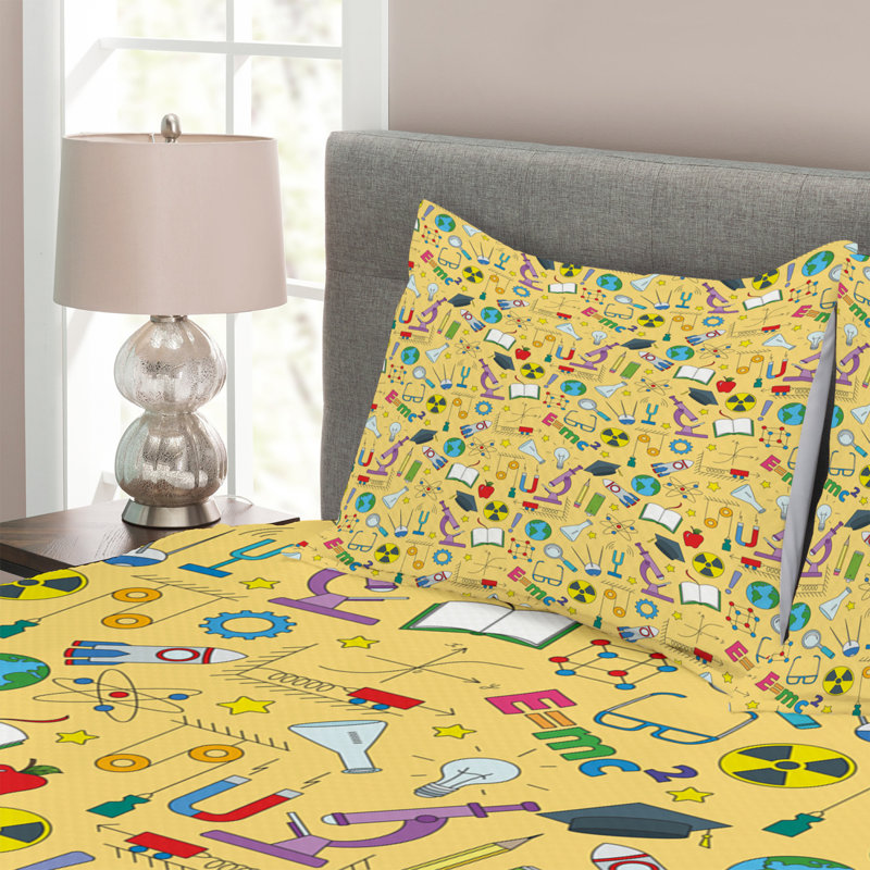 Abrin Yellow/Blue/Red Microfibre Bedspread Set, 220 x 264 cm