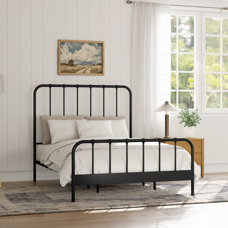 Sebbie Metal Complete Bed With Polydeck, Black, Queen