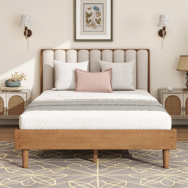 Grand lit en bois, tête de lit tapissier, Grand lit