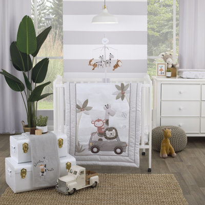 Andrea Jungle Ride Monkey Giraffe and Lion 3 Piece Crib Bedding Set