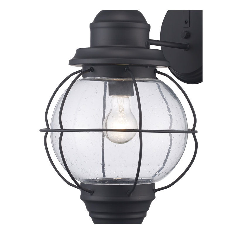 Lanterne murale d'extérieur en verre bullé Momeyer, Noir, H 19 po x l 10 po