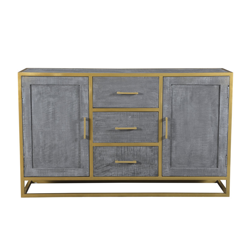 Buffet en bois de mangue 3 tiroirs 59 po large Coombes, Or / Gris