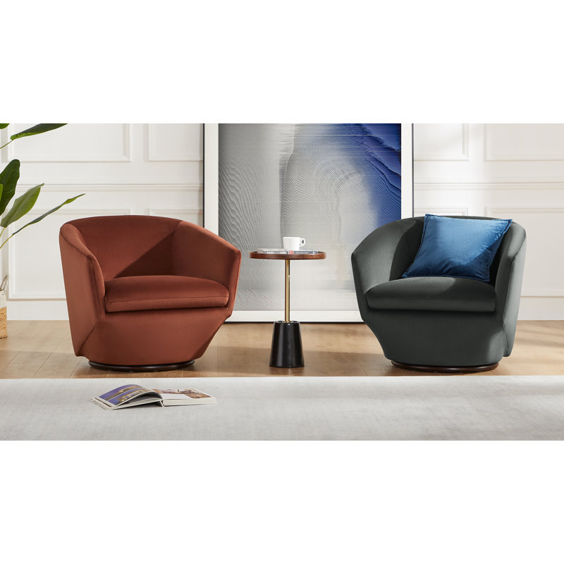 Elexi Upholstered Swivel Barrel Chair, Dark Grey Performance Velvet