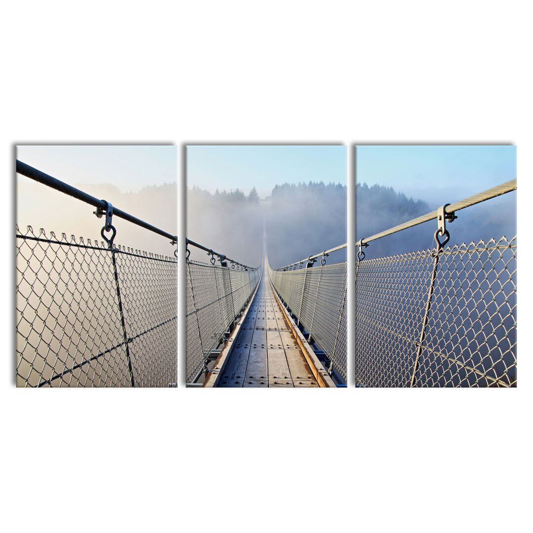 3-tlg. Leinwandbilder-Set Suspension Bridge in a Foggy Shimmer