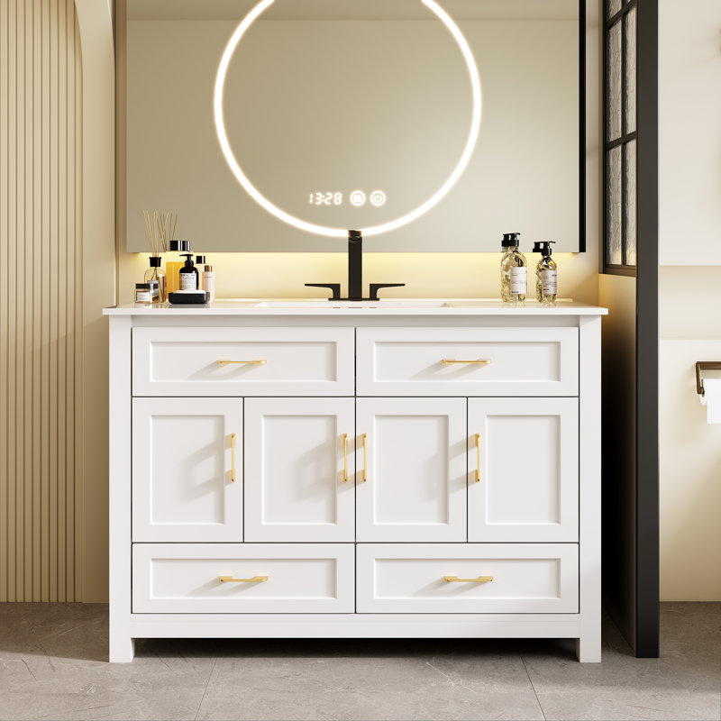 Monolith 48'' Single Bathroom Vanity with Sink Top, White, White