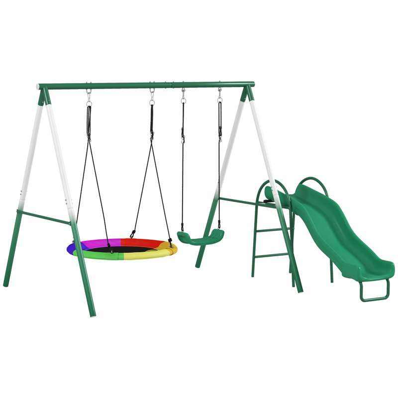Portique en métal avec glissade, portique robuste, vert foncé