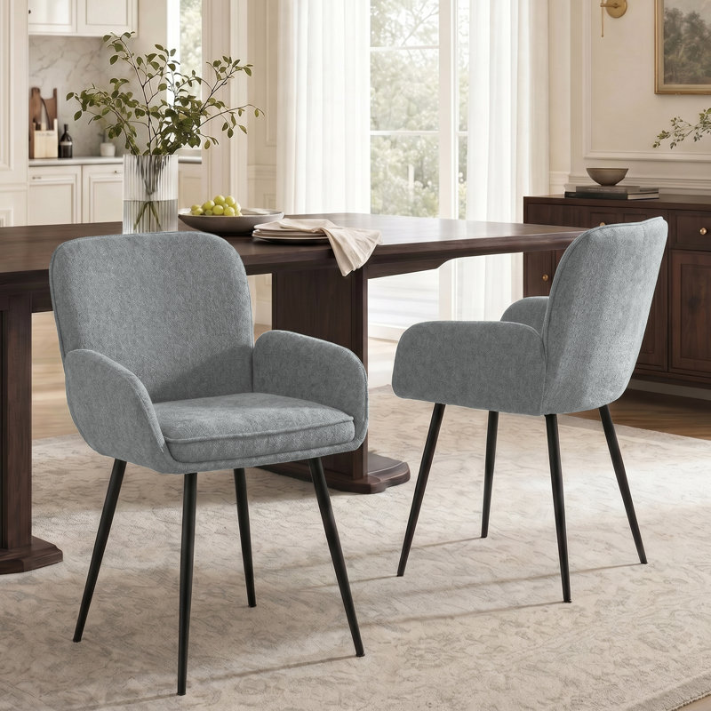 Upholstered Chenille Dining Chairs With Metal Legs, Grey, 4