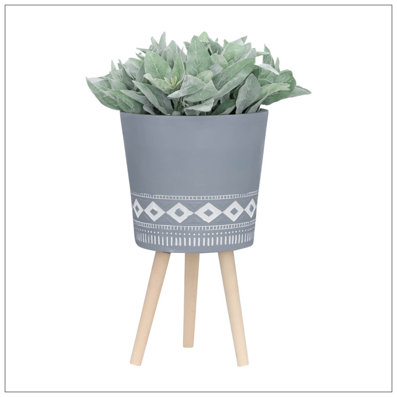 S/2 10/12" DIAMOND PLANTER W/ WOOD LEGS, GRAY (KD)