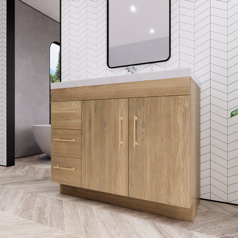 42'' Single Bathroom Vanity with Acrylic Top, Teak Oak