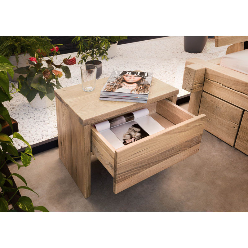 Jangali 35cm W Solid Wood Bedside Table, Oak