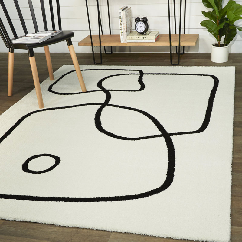 Tapis blanc abstrait Lucke, Rectangle 7 pi 10 po x 10 pi