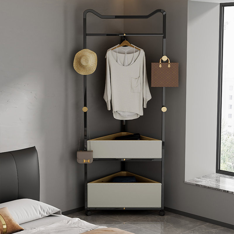Stainless Steel Coat Rack Double Baskets, Griege