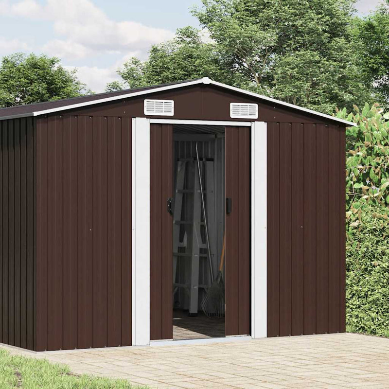 Garen Garden Shed Storage House for Tools Backyard Garage Patio Furniture Metal, Brown, 101.2" W x 228.3" D x 71.3" H