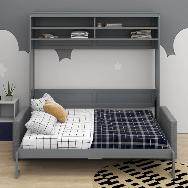 Grand lit escamotable avec canapé, Gris