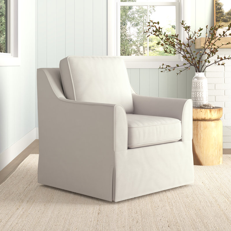 Barbel Upholstered Swivel Armchair, Beige Polyester Blend