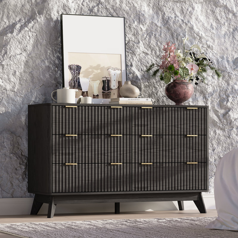 Donati 6-Drawer Dresser, 47.2'' W Wood Chest of Drawers, Black