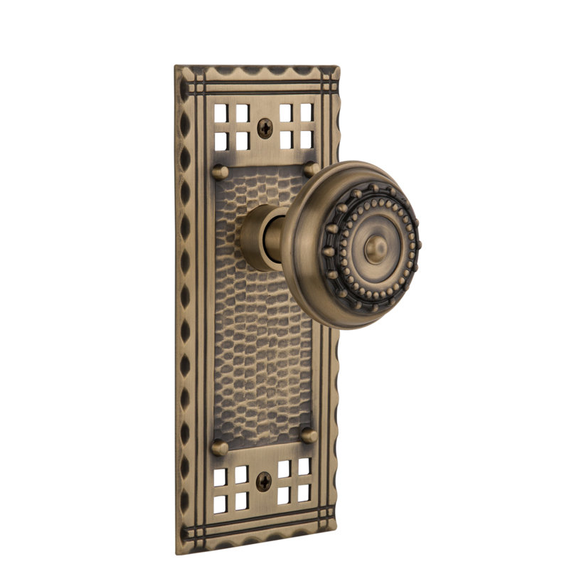 Craftsman Plate with Meadows Door Knob, 2-3/4", Antique Brass
