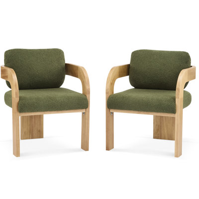 2 Boucle Fabric Dining Chairs Featuring Natural Rubber Wood Frame And Comfortable Pillow Back For Spaces Solid With Ergonomic Rooms