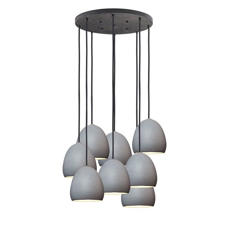 Lustre géométrique en argile 8 lumières, H 108 po x l 22 po x P 22 po, Noir mat, gris