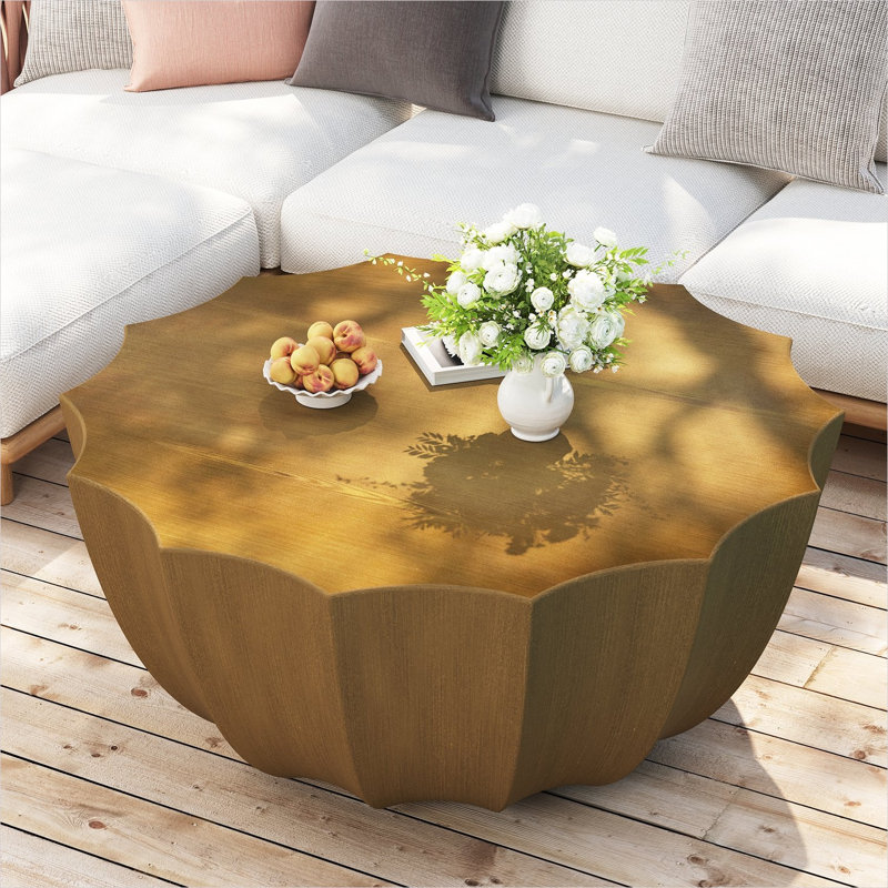 Table basse ronde avec plateau en faux béton, construction MgO résistante à l'eau, utilisation intérieure / extérieure, 35,43 pouces