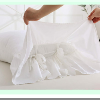 Ruffle Chic Pillowcase Set - 2 Pack Bright White Shams Covers, Long Ruffles, Soft Egypt Cotton, Boudoir Size 20"X36" - Elegant Bedroom Decor
