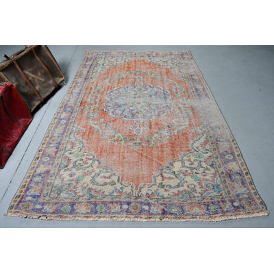 Tapis de salon rétro turc fait à la main avec teinture naturelle et motif unique