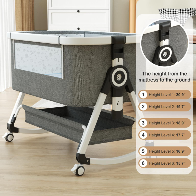 3 In 1 Baby Basinet, Bedside Bassinet For Baby, Height Adjustable Bassinet Bedside Sleeper With Lockable Wheels & Mosquito Nets