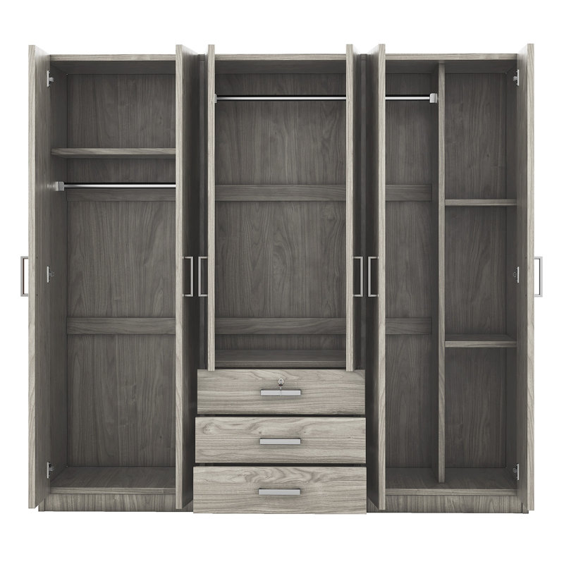 Rangement pour garde-robe en bois à 6 portes avec 6 grands tiroirs, Grey