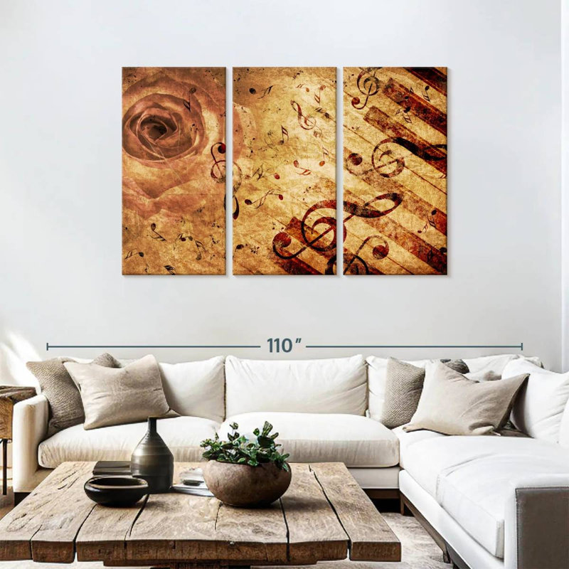 Abarca Grunge Rose And Music Notes, 48" H x 74" W