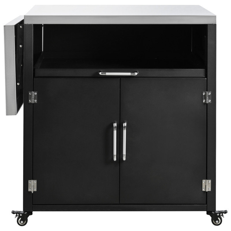 Armoire d'extérieur polyvalente avec surfaces de travail pliables et extensibles, grand espace de rangement et roues verrouillables, noir mat