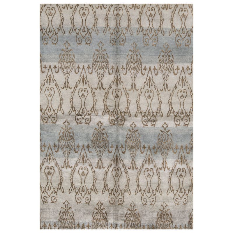 Tapis bleu clair et brun noué à la main de haute qualité