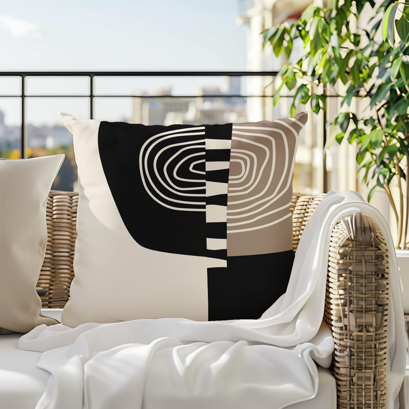 Coussin Marti, Noir / blanc cassé abstrait, H 17 po x l 17 po