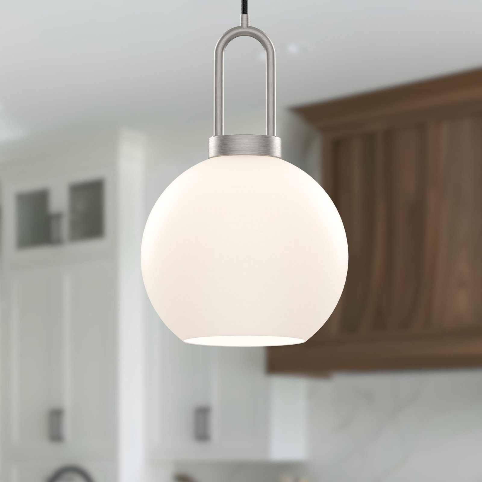 Shiloh Single Light Glass Pendant, Brushed Nickel, Opal, 14.375"H x 9.875"W x 9.88" D
