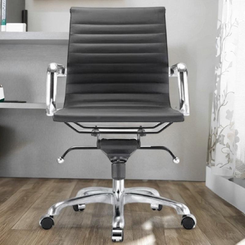 Chaise de bureau en cuir Lonty, Argent argent, Noir, noir, noir, noir