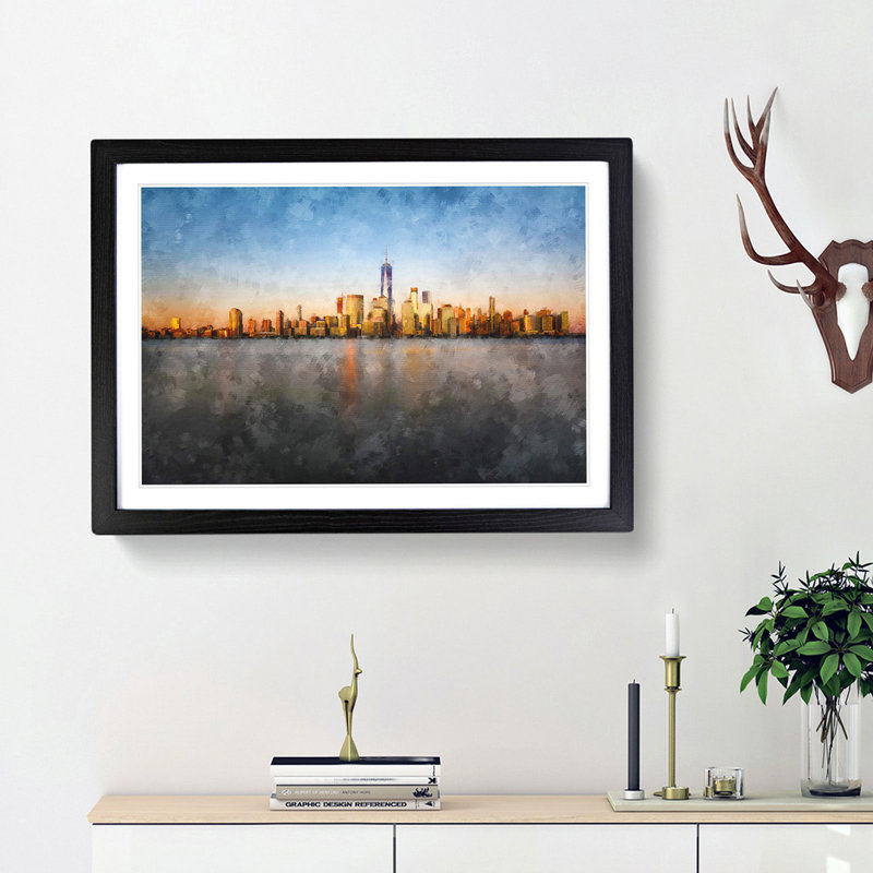 The New York Skyline - Picture Frame Painting Print, Black Framed, 45cm H x 63cm W x 2cm D