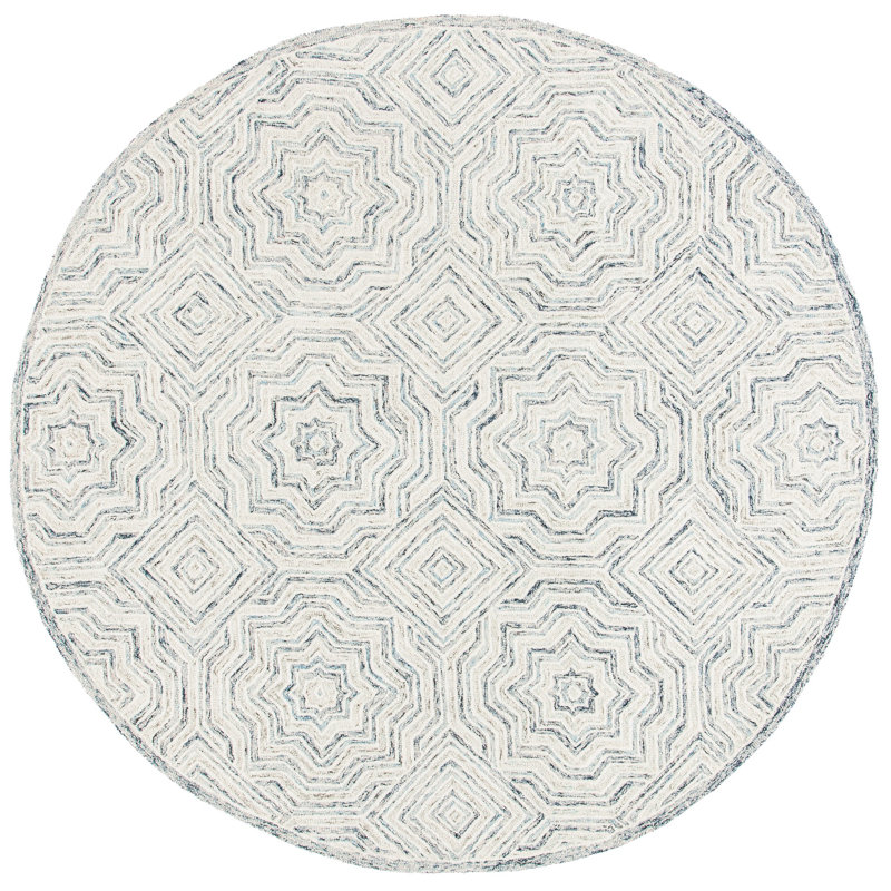 Tapis bleu / beige en laine touffeté à la main Daniel, Rond 7 pi