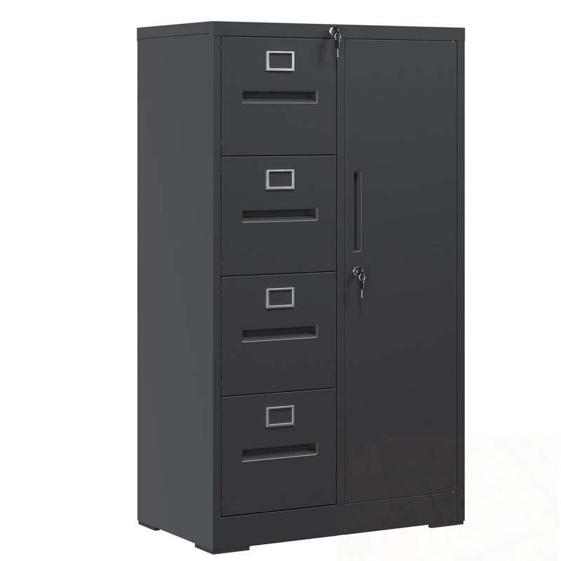 Metal Storage Filing Cabinet With Lock, 4 Drawers And 1 Door, Black
