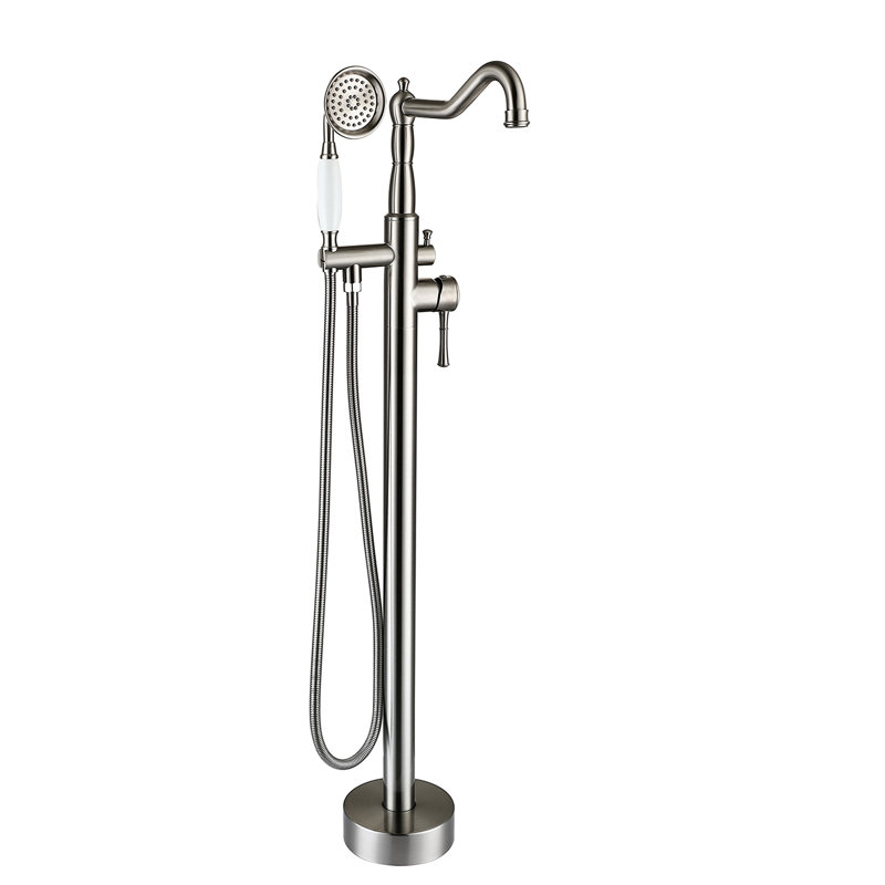 Brushed Nickel Freestanding Bathtub Faucet With Hand Shower - Solid Metal, Corrosion Full Coverage Spray Nickel, 13.09 Lb Body