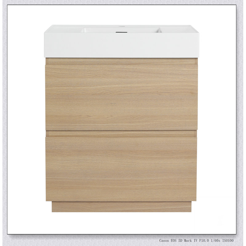 Meuble-lavabo pour salle de bain avec lavabo simple, meuble-lavabo sous-comptoir moderne avec double tiroir, meuble-lavabo sur pied autoportant, bois d'ingénierie