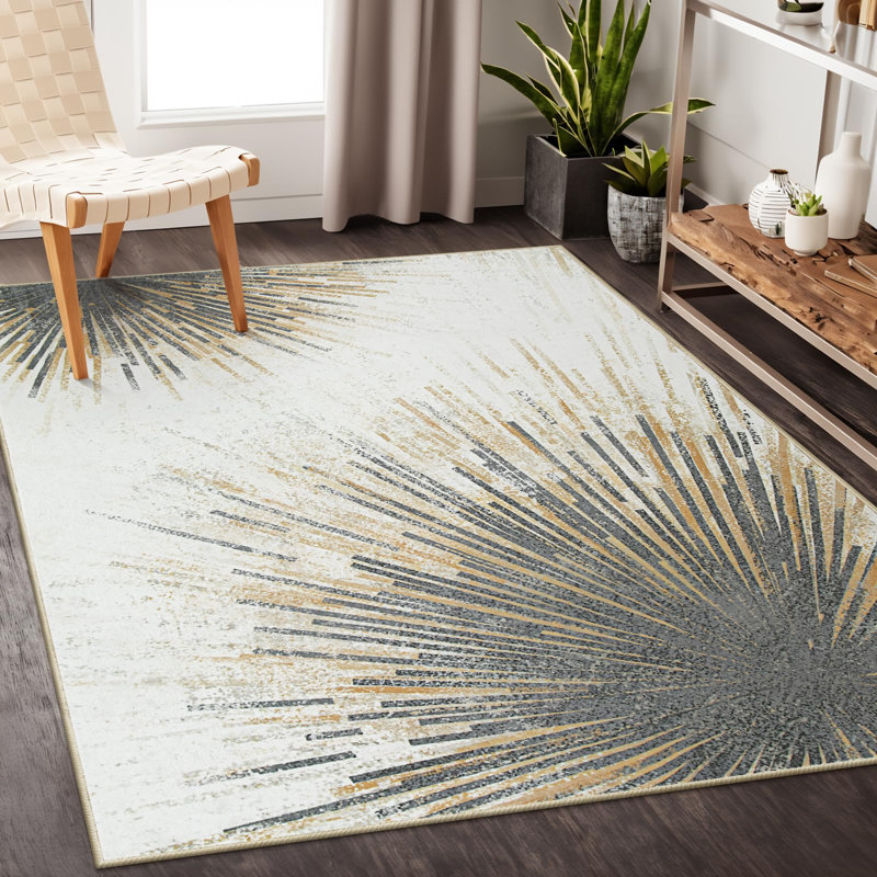  Tapis lavable antidérapant pour salon Mordern, Rectangle 4pi x 6 pi