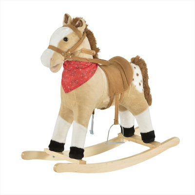 Metal Frame Rocking Horses and Animals in Beige Poplar Wood and Metal, 11.8 x 4.3 x 11 in