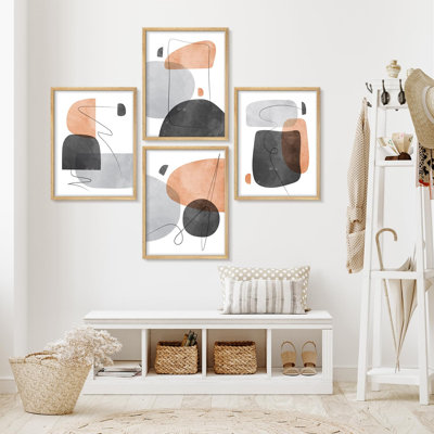"Abstrait géométrique noir, gris et tons beiges, œuvre d'art moderne minimaliste", 4 pièces