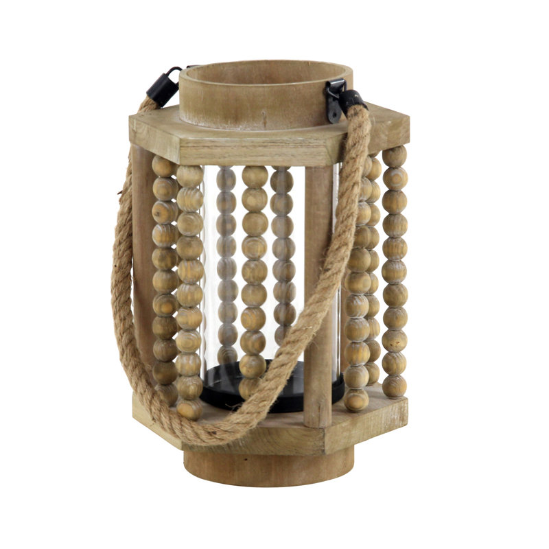 Lanterne de bougie décorative d'intérieur et d'extérieur recouverte de perles en bois récupéré