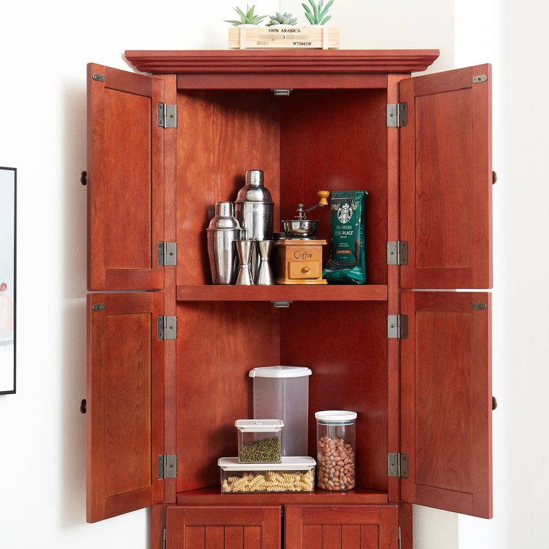 Armoire de coin en cerisier avec 8 portes et un grand espace de rangement