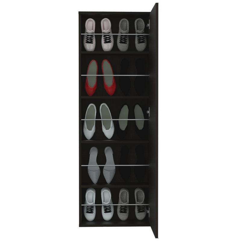 Range-chaussures mural à porte miroir Domanique, capacité de 10 paires, Noir